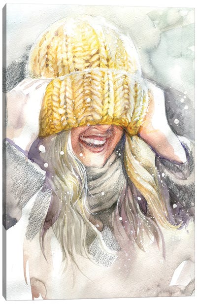 Knitted Hat Canvas Art Print - Intricate Watercolors