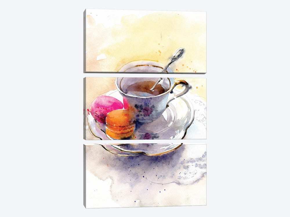 The Cup Of Tea With Dessert by Marina Ignatova 3-piece Canvas Wall Art