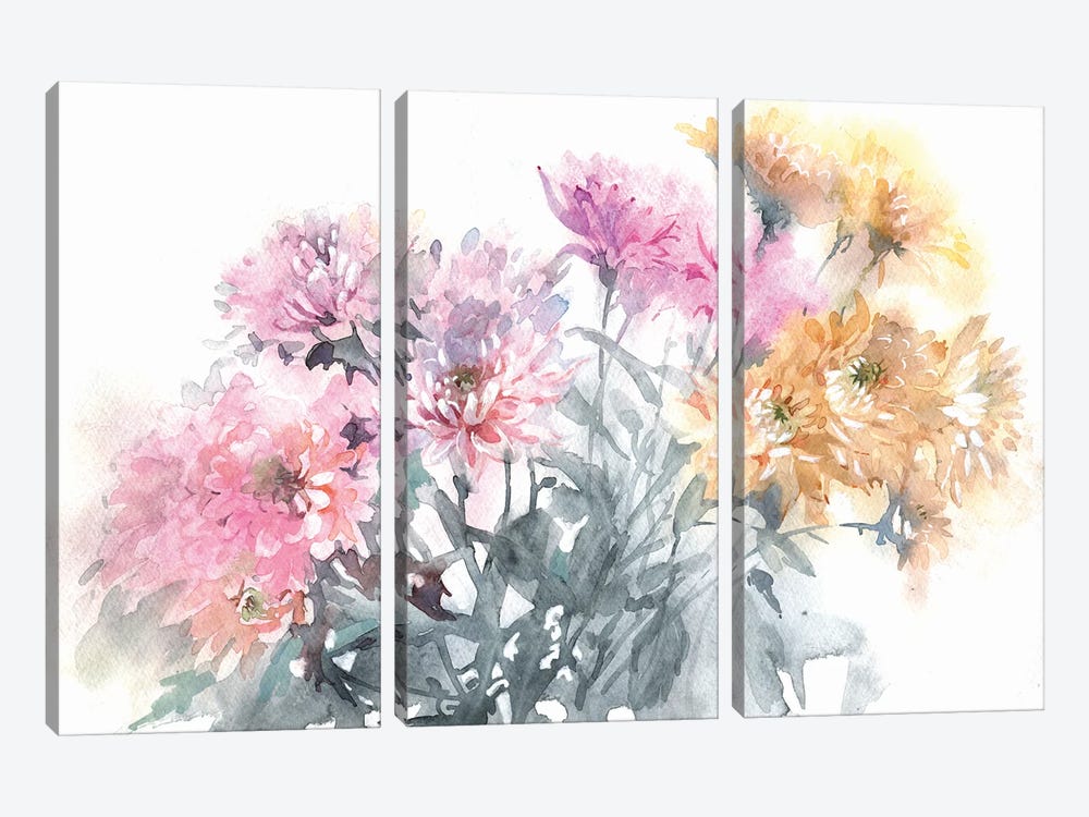 Chrysanthemums by Marina Ignatova 3-piece Canvas Print