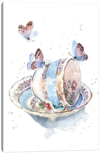Cup With Butterflies Canvas Art Print - Tea Art