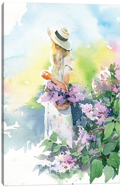 Girl With Lilacs Canvas Art Print - Lilac Art