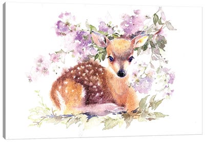 Fawn In Flowers Canvas Art Print
