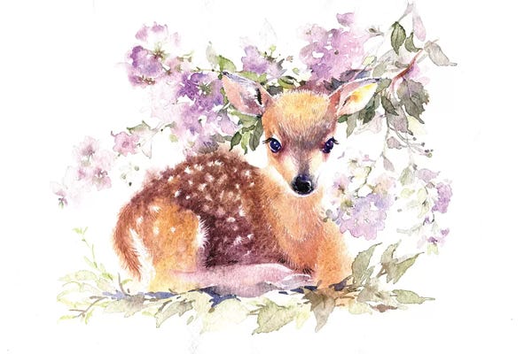 Deer: Fawn In Flowers by Marina Ignatova