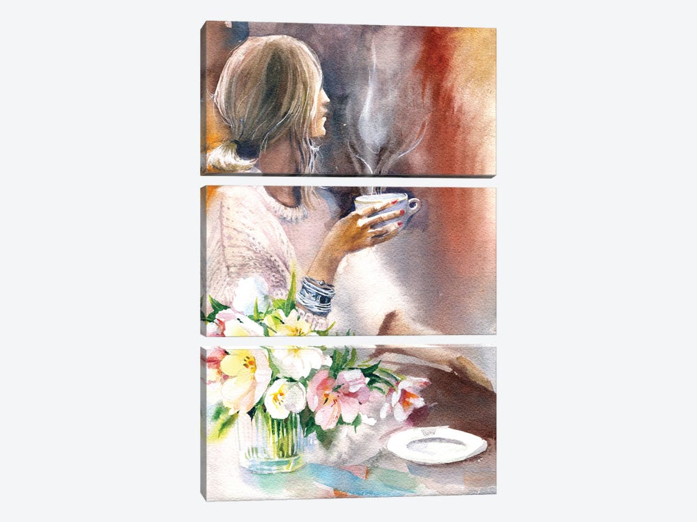 Tulips and Coffee by Marina Ignatova 3-piece Canvas Art