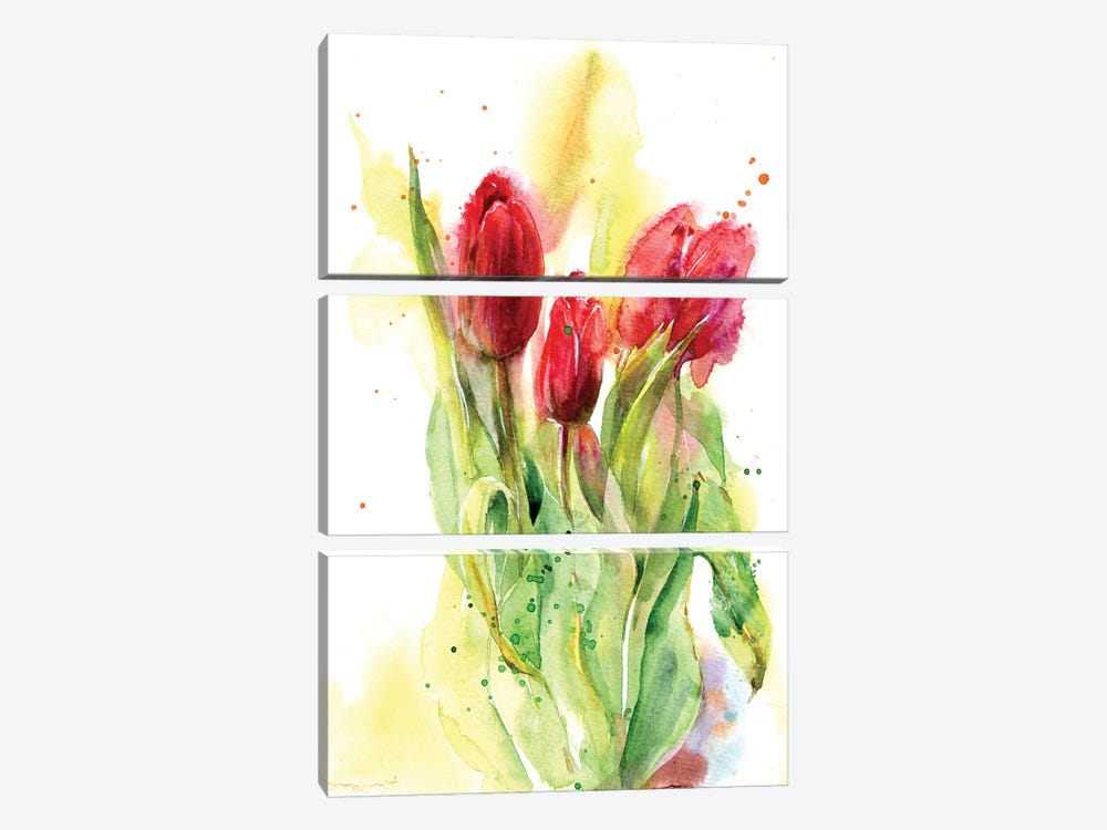 Red Tulips by Marina Ignatova 3-piece Canvas Print