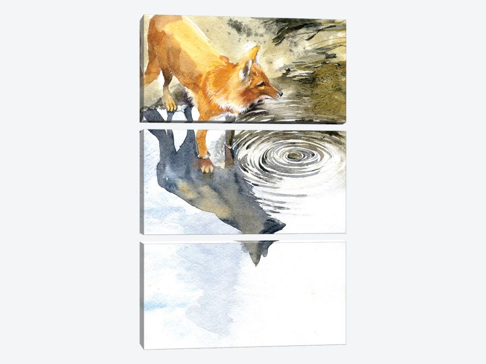 Fox By The River by Marina Ignatova 3-piece Canvas Wall Art