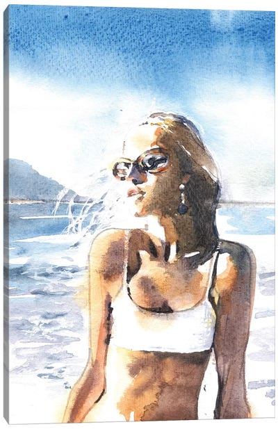 On A Beach Canvas Art Print - Women's Swimsuit & Bikini Art
