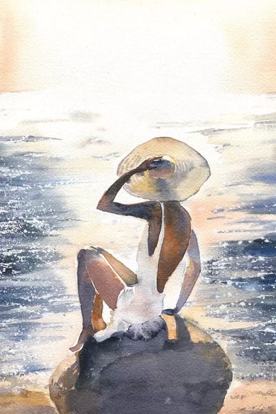 Watercolor: Woman On A Rock by Marina Ignatova