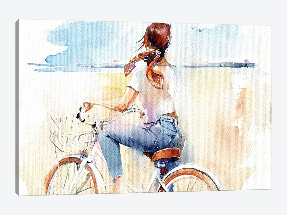 Summer, Girl, Bike by Marina Ignatova 1-piece Canvas Print