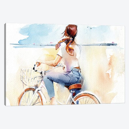 Summer, Girl, Bike Canvas Print #IGN45} by Marina Ignatova Canvas Art