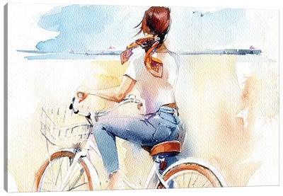 Summer, Girl, Bike Canvas Art Print - Marina Ignatova