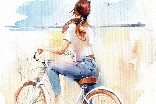 Serene Watercolors: Summer, Girl, Bike by Marina Ignatova