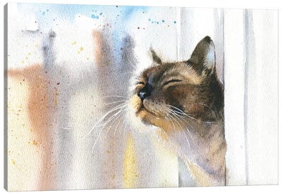 Cat Outside The Window Canvas Art Print - Serene Watercolors
