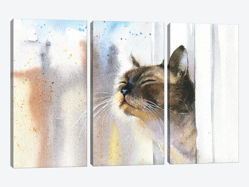 Cat Outside The Window by Marina Ignatova 3-piece Canvas Art Print