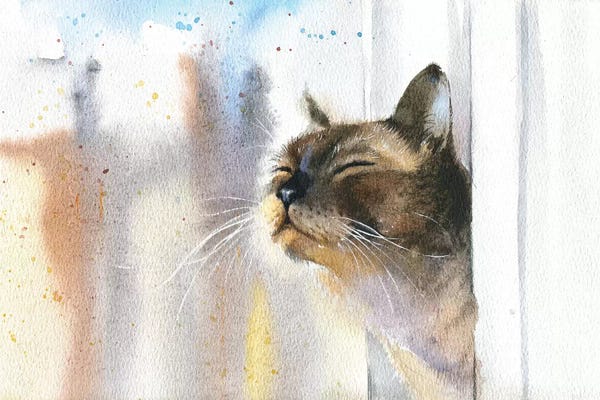 Serene Watercolors: Cat Outside The Window by Marina Ignatova