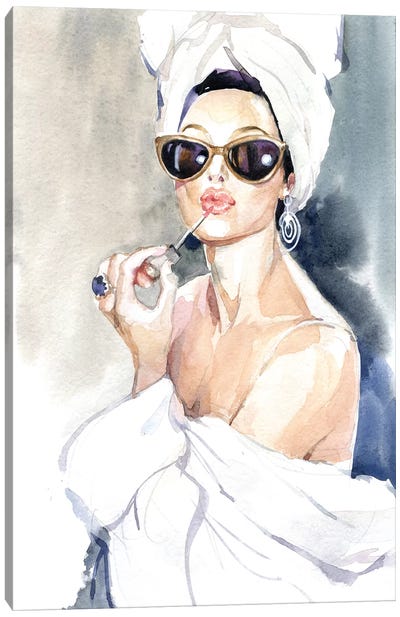 Before The Mirror Canvas Art Print - Audrey Hepburn