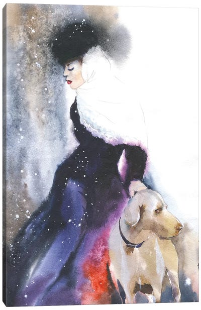 Lady With A Dog Canvas Art Print - Great Dane Art