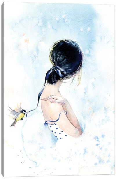 Birdy With A Ribbon Canvas Art Print - Marina Ignatova