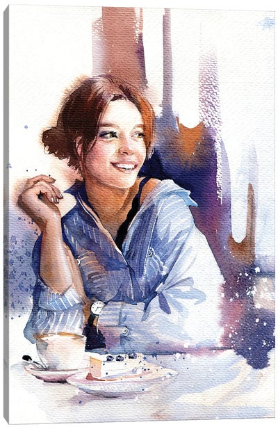 Girl In Blue Canvas Art Print - Marina Ignatova