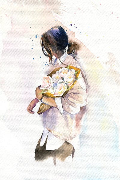 Serene Watercolors: Girl With Flowers by Marina Ignatova