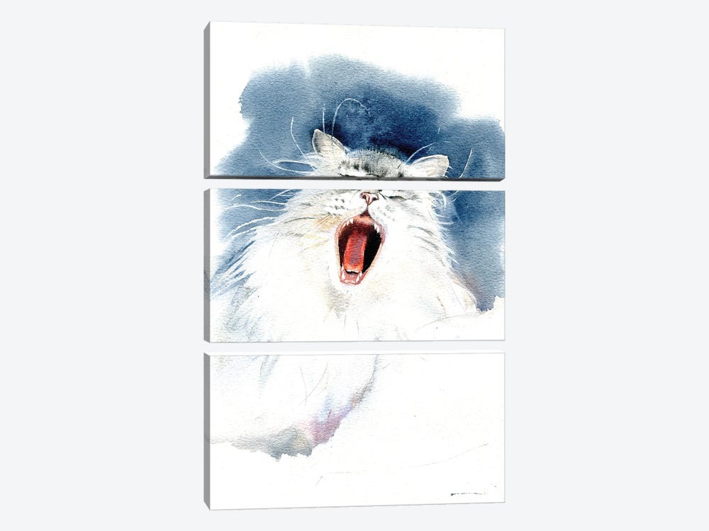Yawning Cat by Marina Ignatova 3-piece Canvas Artwork
