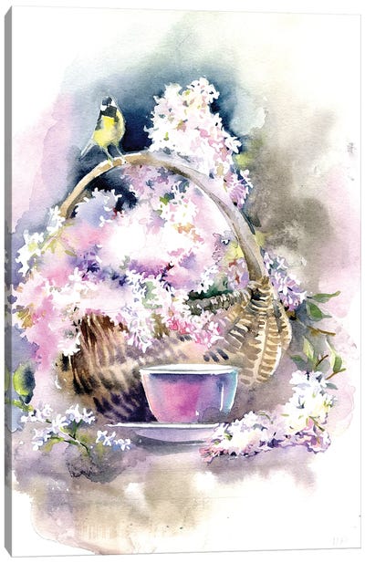 Basket With Lilacs Canvas Art Print - Lilac Art