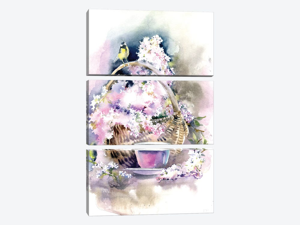 Basket With Lilacs by Marina Ignatova 3-piece Art Print