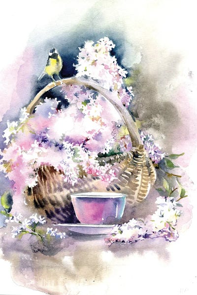 Lilacs: Basket With Lilacs by Marina Ignatova