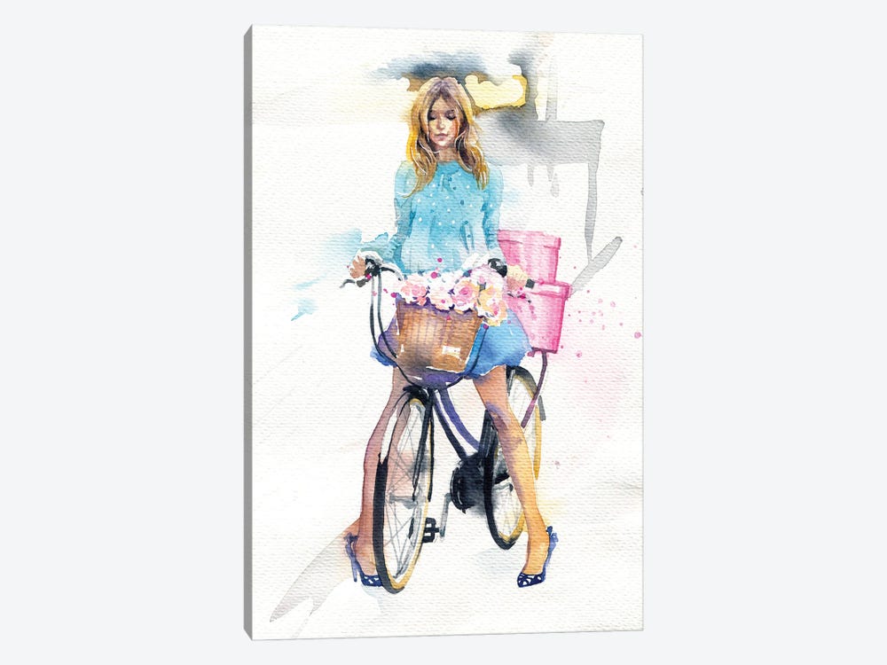 Bike Girl by Marina Ignatova 1-piece Canvas Art Print