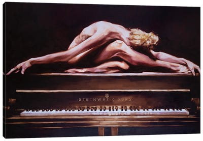 Nude On Piano II Canvas Art Print - Piano Art