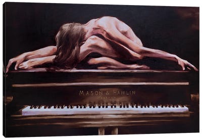 Nude On Piano I Canvas Art Print - Piano Art