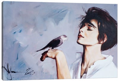 Girl With Bird Canvas Art Print - Perano Art