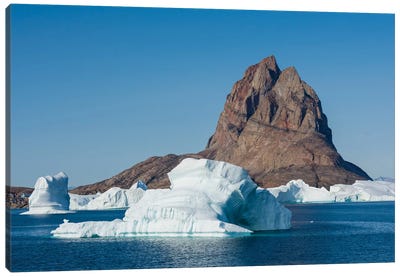 Greenland. Uummannaq. Uummannaq Mountain And Iceberg. Canvas Art Print - Greenland