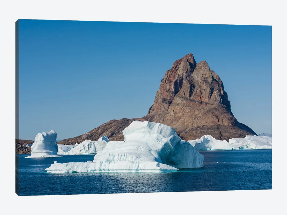 Greenland. Uummannaq. Uummannaq Mountain And Iceberg. by Inger Hogstrom 1-piece Canvas Print