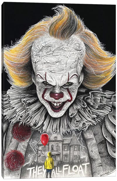 It On Black Canvas Art Print - Pennywise
