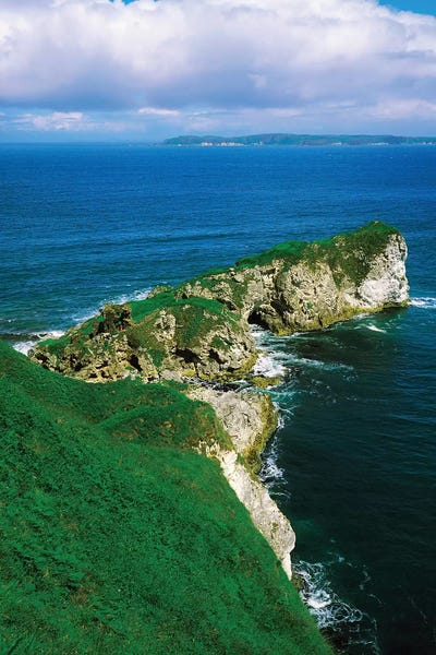 Northern Ireland: Co Antrim, Kenbane Castle, Rathlin Island Background by Irish Image Collection