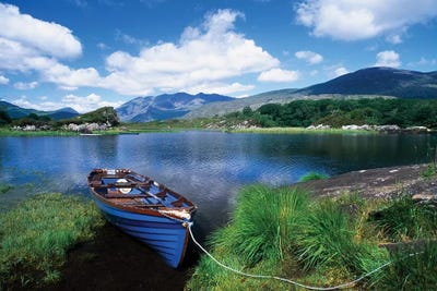 Fishing Boat On Upper Lake, Killarney National Park, County Kerry, Ireland by Irish Image Collection framed wall art