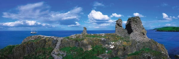 Places: Black Castle, Wicklow Head, Co Wicklow, Ireland, 12Th Century Castle And Tall Ship In The Distance by Irish Image Collection