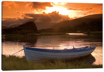 Upper Lake, Killarney National Park, County Kerry, Ireland; Boat At Sunset Canvas Art Print - Danita Delimont Photography