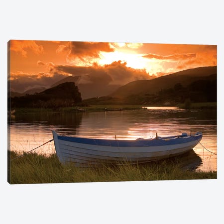 Upper Lake, Killarney National Park, County Kerry, Ireland; Boat At Sunset Canvas Print #IIM80} by Irish Image Collection Canvas Print