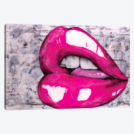 Hot Pink Lips Canvas Print #IKA3} by Iness Kaplun Canvas Art Print