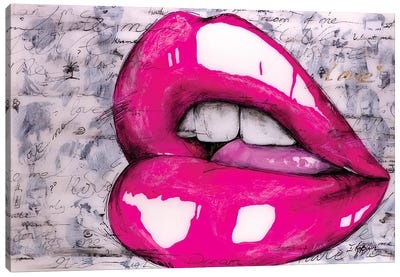 Hot Pink Lips Canvas Art Print - Iness Kaplun