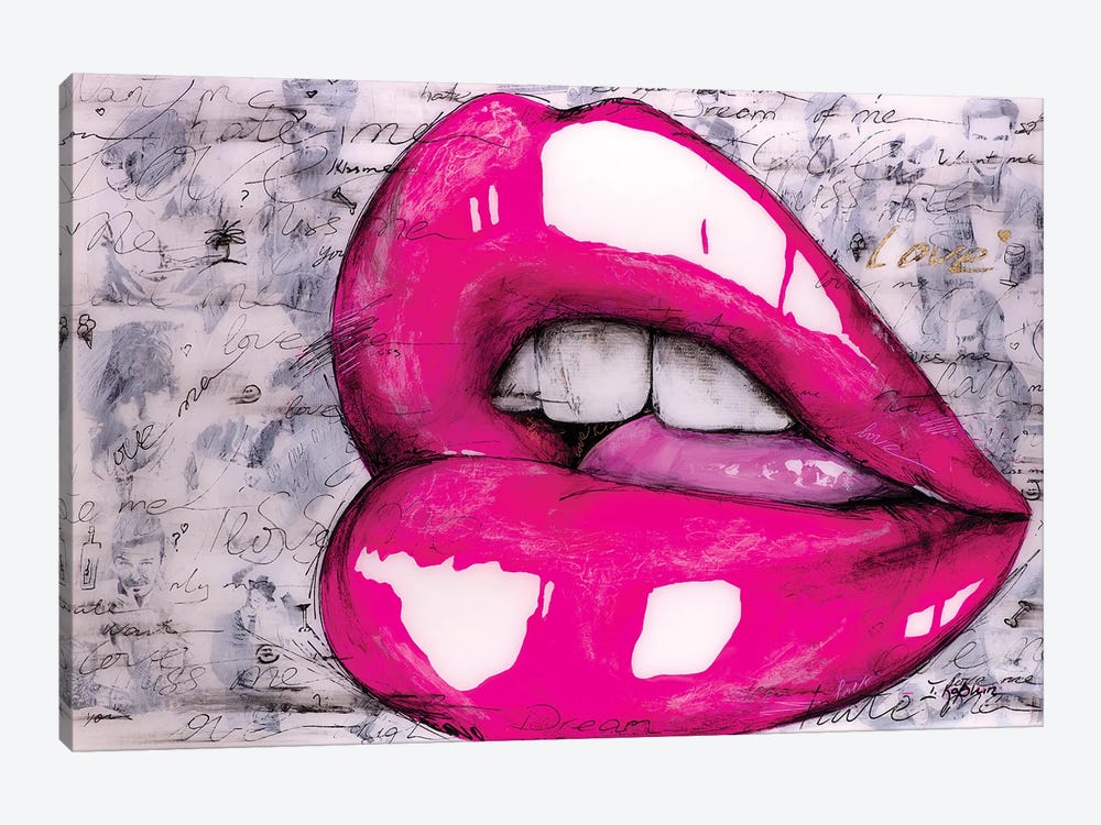 Hot Pink Lips by Iness Kaplun 1-piece Canvas Art Print