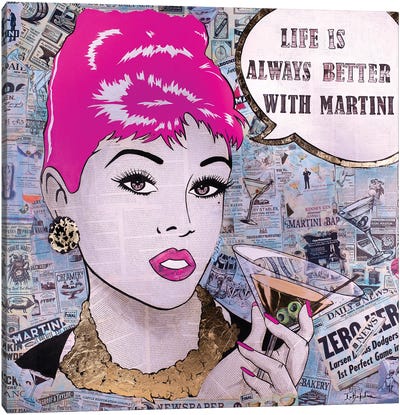 Girl with Martini Canvas Art Print - Similar to Roy Lichtenstein