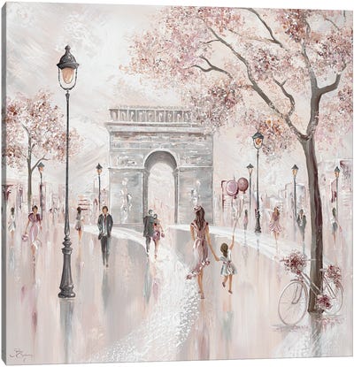 Arc De Triomphe, Paris Street Scene Canvas Art Print - Famous Architecture & Engineering