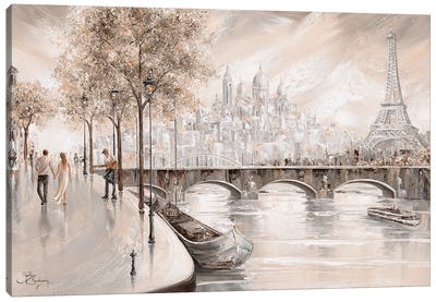 Together In Paris II Canvas Art Print - Urban River, Lake & Waterfront Art