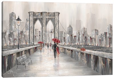 Roses, Brooklyn Bridge Canvas Art Print - New York City Skylines