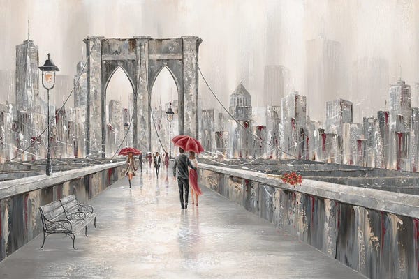 Romantic Bedroom (Couples): Roses, Brooklyn Bridge by Isabella Karolewicz