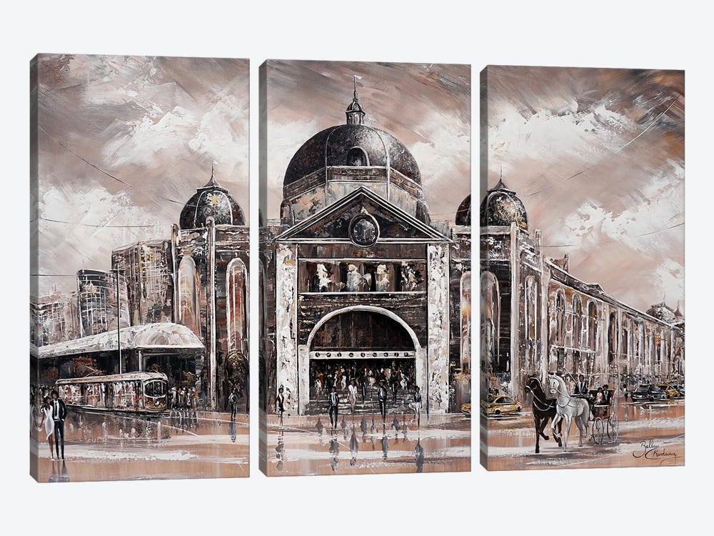 Melbourne Vibes, Flinders Station - Neutral by Isabella Karolewicz 3-piece Canvas Wall Art