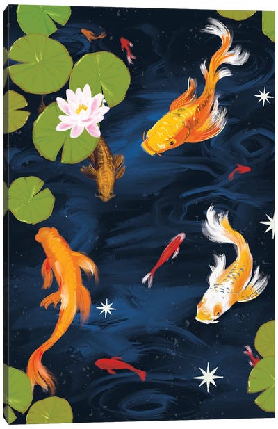 Enchanted Night Canvas Art Print - Koi Fish Art